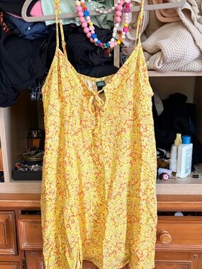 wild fable Yellow Floral Tie-Front Slip Dress